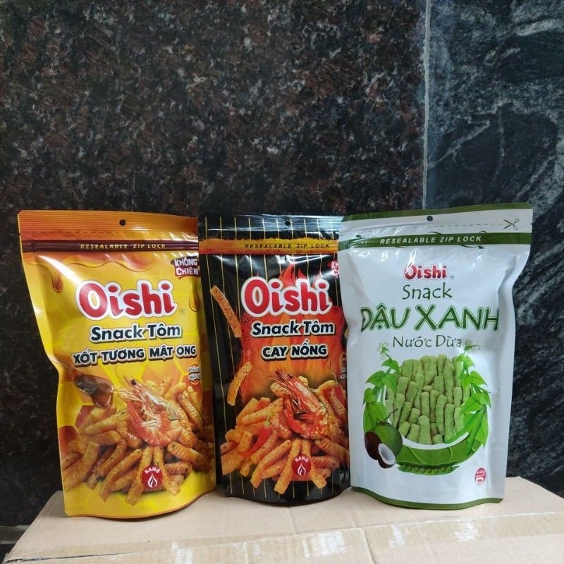 Snack Tôm Cay Nồng Xốt Tương Mật Ong Đậu Xanh Nước Dừa Oishi Túi Zip