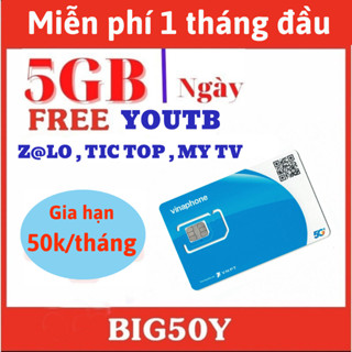 Sim 5G 1 Tỷ Gb Big50Y Miễn PHí Data Không Giới Hạn Chỉ 50K Tháng Sim