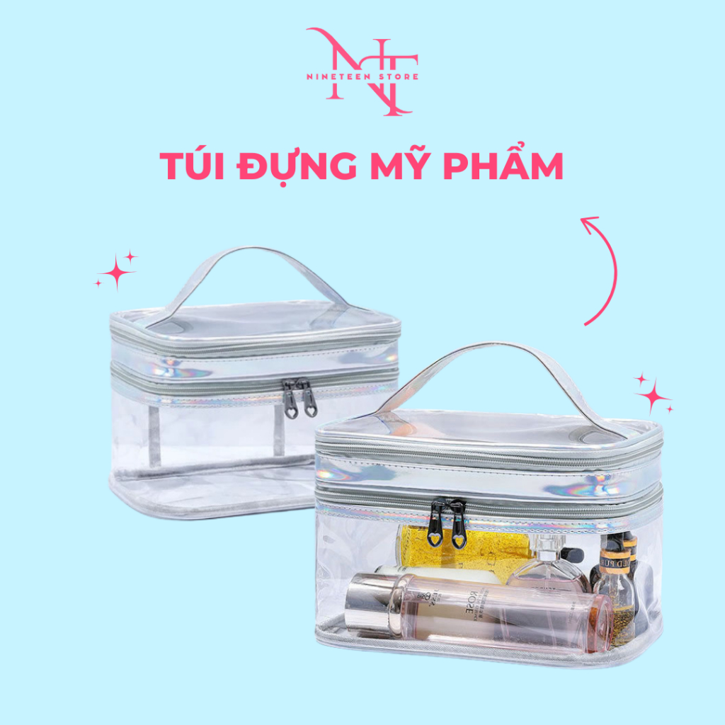 19STORE Túi Đựng Mỹ Phẩm Đồ Dùng Cá Nhân Trong Suốt Hai Lớp Chất Liệu