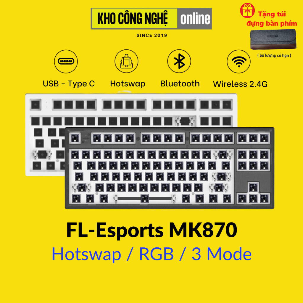 MK870 Kit bàn phím cơ FL Esports MK870 Mạch Xuôi Hotswap Led RGB