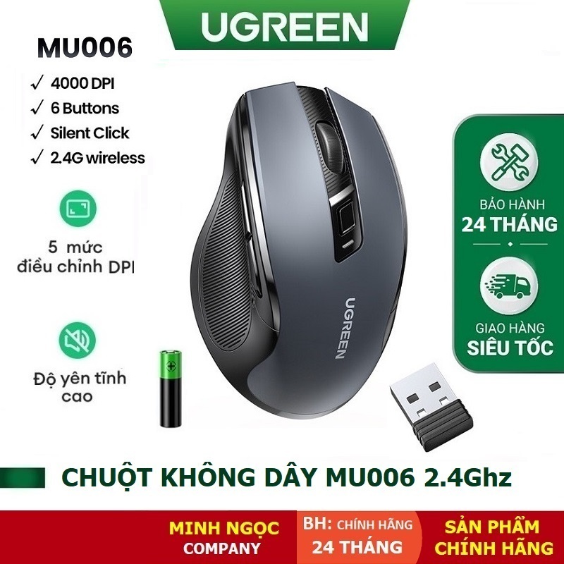 Chuột không dây chính hãng Ugreen 90545 MU006 2 4G Silent Click