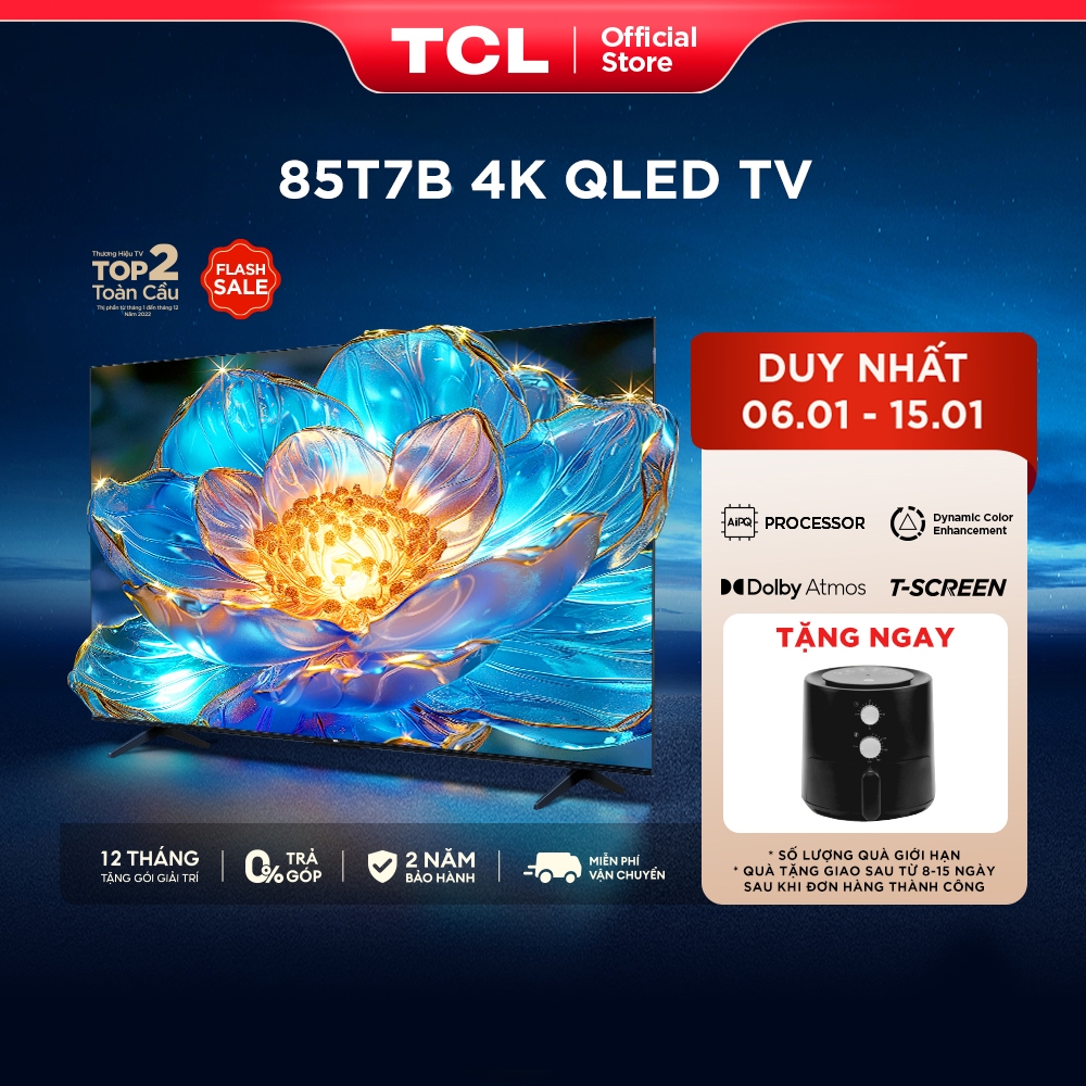 Shopee Lắp đặt 0Đ HN HCM Google Tivi TCL QLED 4K 120Hz 85 Inch T7B