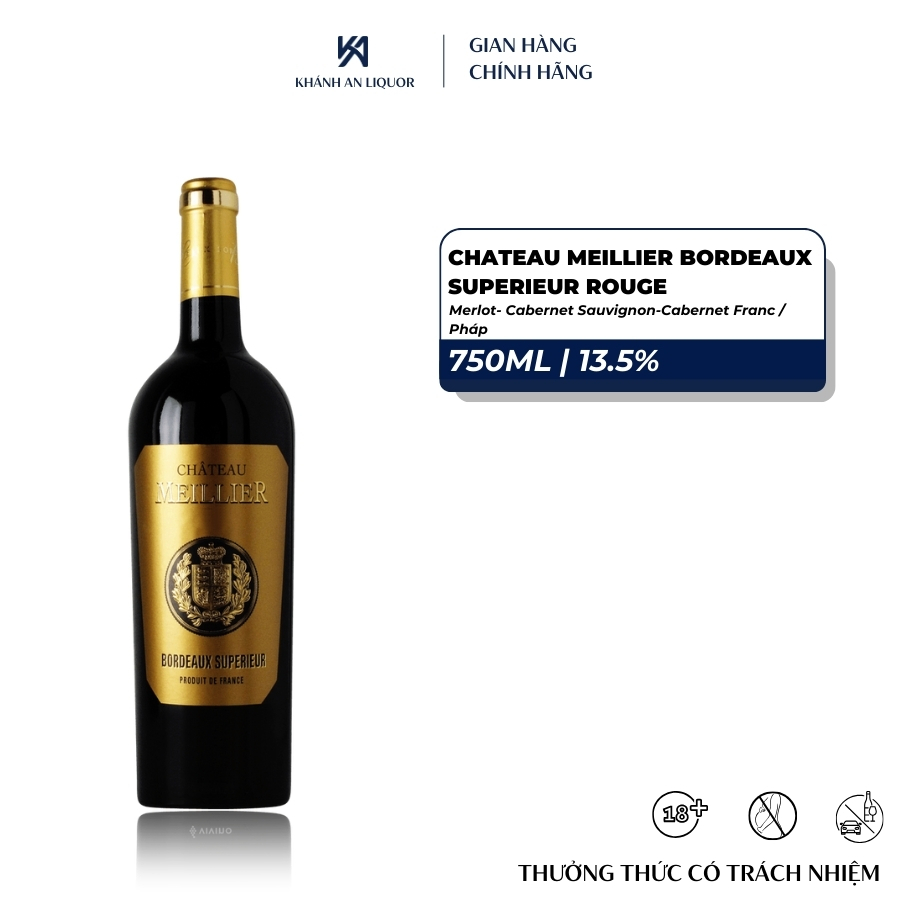 CHÍNH HÃNG RƯỢU VANG CHATEAU MEILLIER BORDEAUX SUPERIEUR ROUGE 13 5