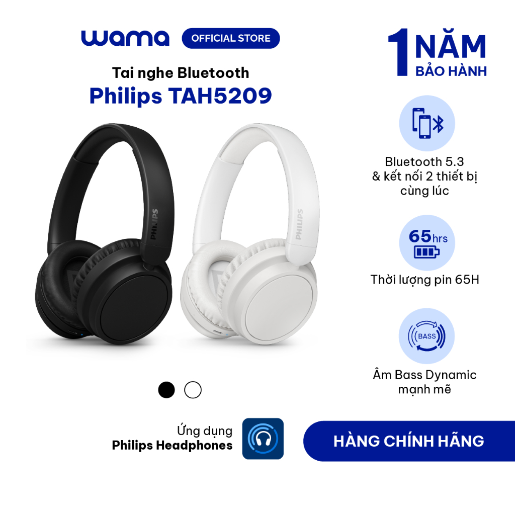 Tai nghe chụp tai không dây Philips 5000 series TAH5209 Bluetooth 5 3