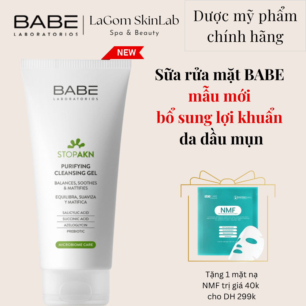 Sữa rửa mặt BABE Stop AKN Cleansing gel bổ sung lợi khuẩn cho da dầu