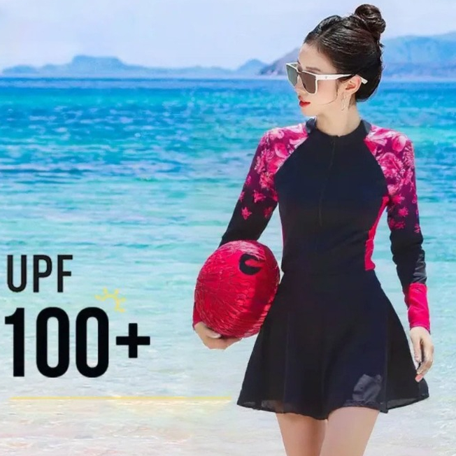 Đồ Bơi Nữ 1 Mảnh Liền Thân Kín Đáo Dài Tay Cao Cấp SAVVY Bikini Sọc Đen