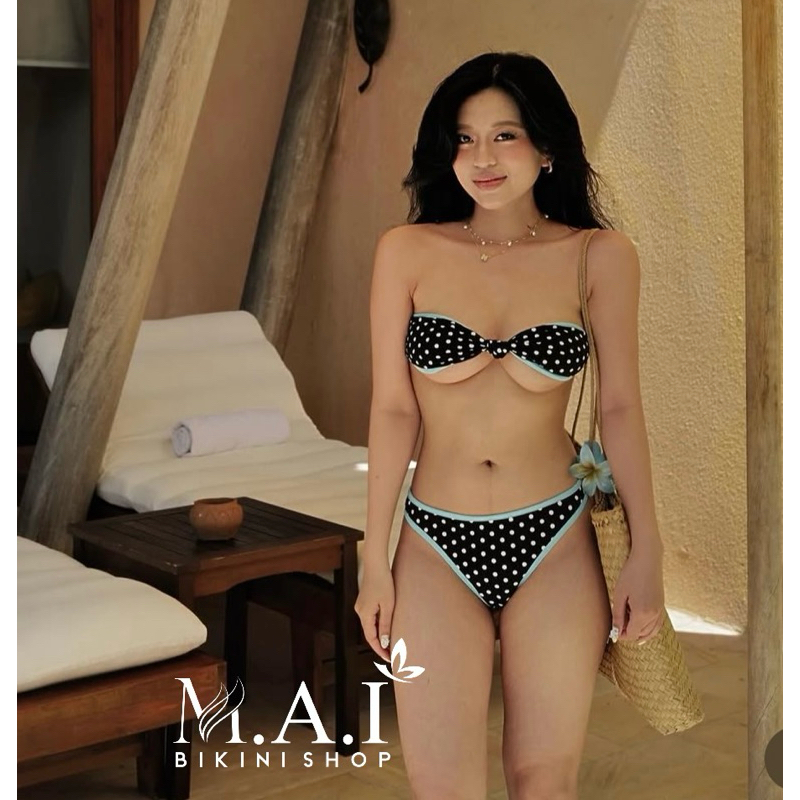 MAI BIKINI Sét Đồ Bơi 2 Mảnh Áo Quây Chấm Bi Viền Xanh Shopee Việt Nam