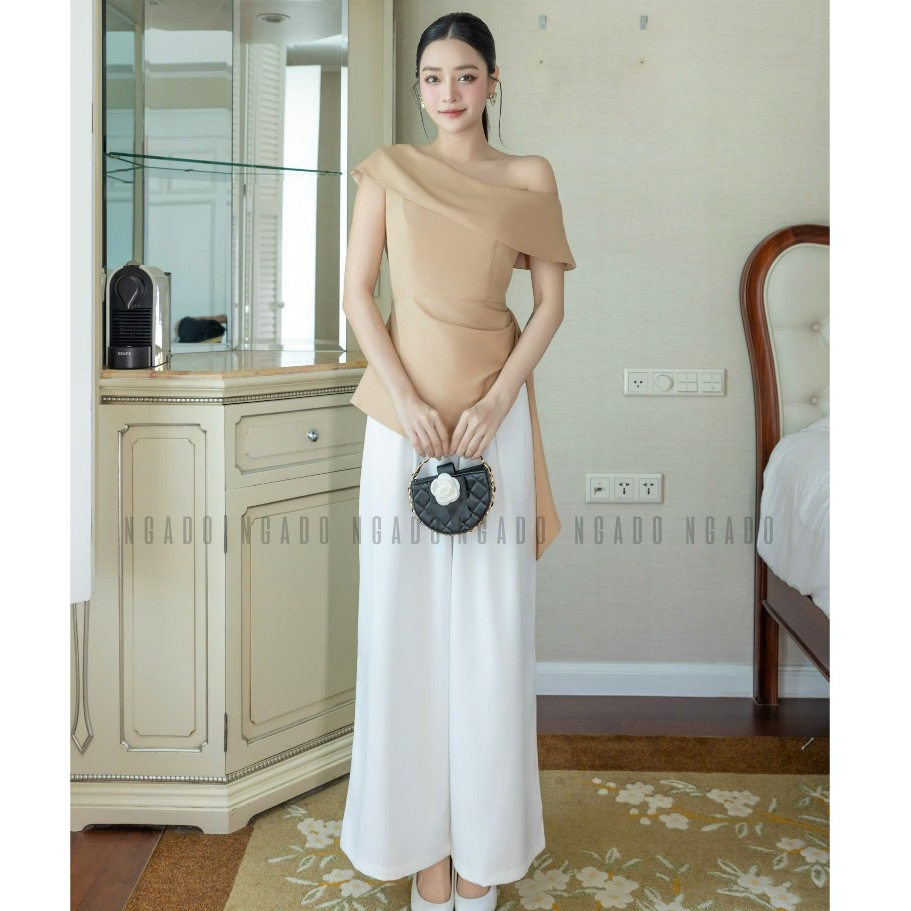 Set áo quần nude trắng lệch vai NGADO set áo quần dài Shopee Việt Nam