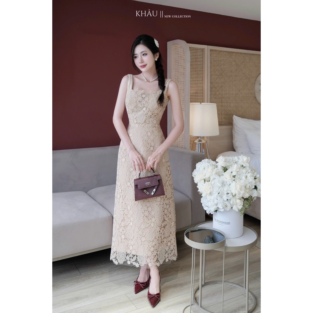 Đầm thiết kế KHÂU Design dây ren nude sang chảnh Shopee Việt Nam