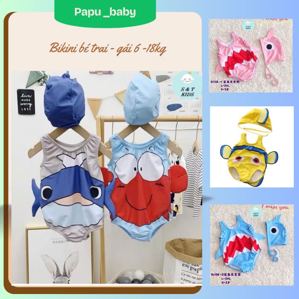 Bikini bé gái bé trai Papu Baby mẫu Cá cho bé đi biển bộ bơi bé