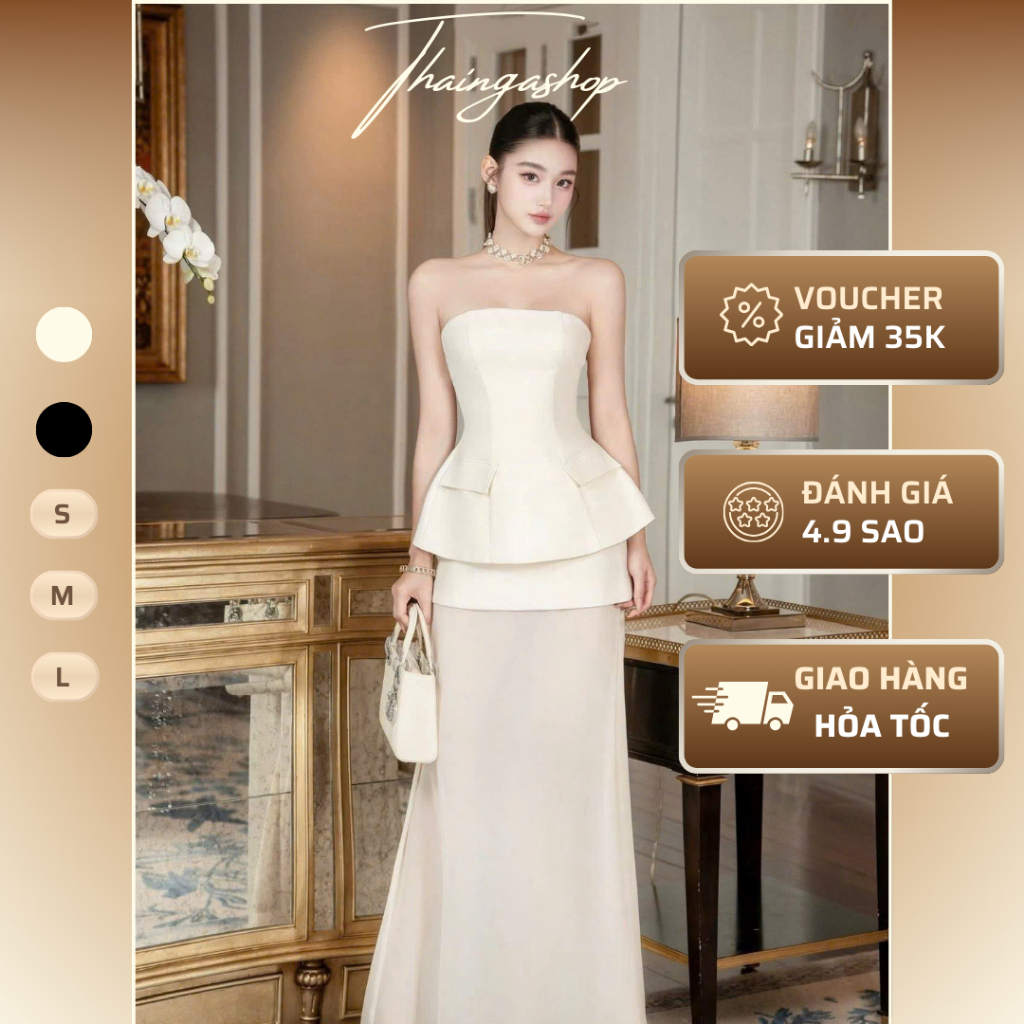 Set tiệc áo tafta và chân váy phối voan tơ màu nude màu đen size S M L