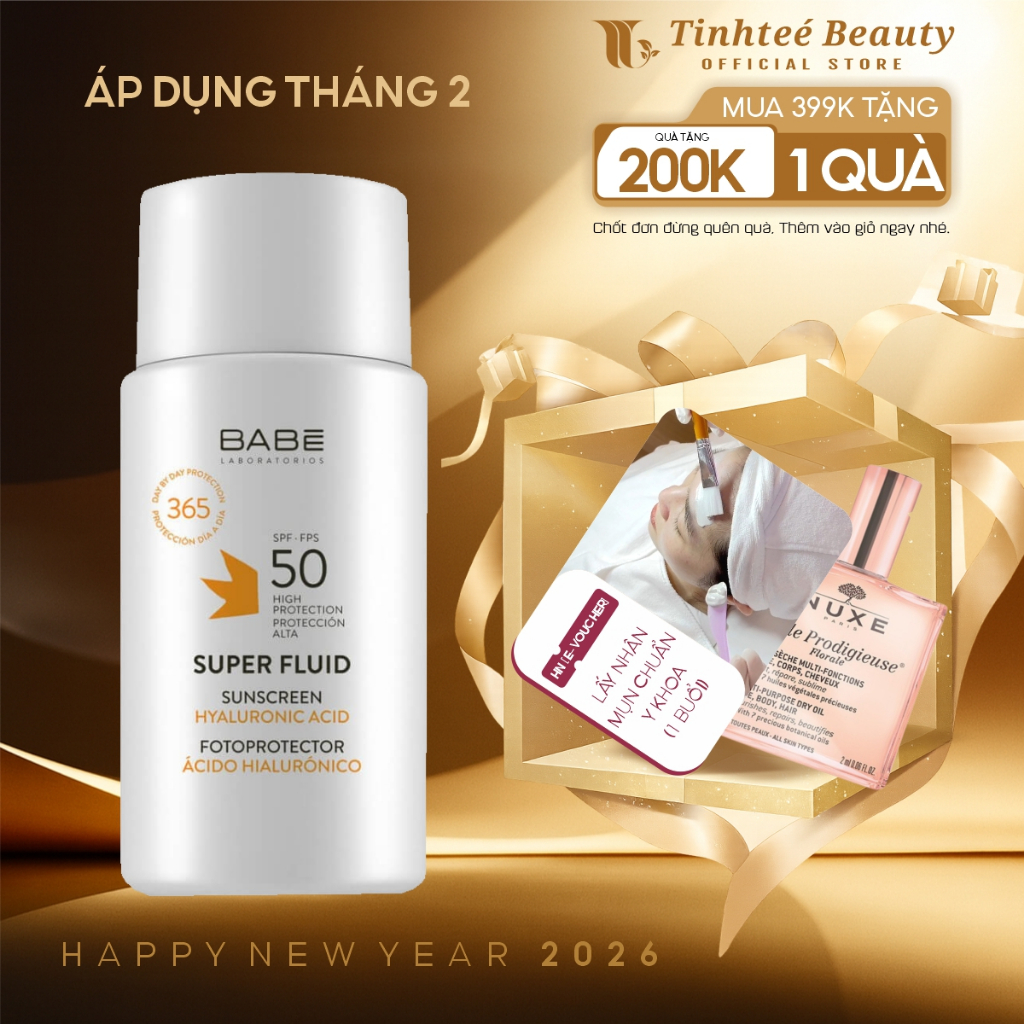 Kem chống nắng phổ rộng da khô da thường Babe Super Fluid with