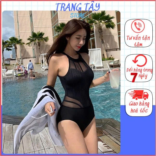 Bikini đi biển Bikini liền thân đồ bơi nữ 1 mảnh 02 màu đen trắng
