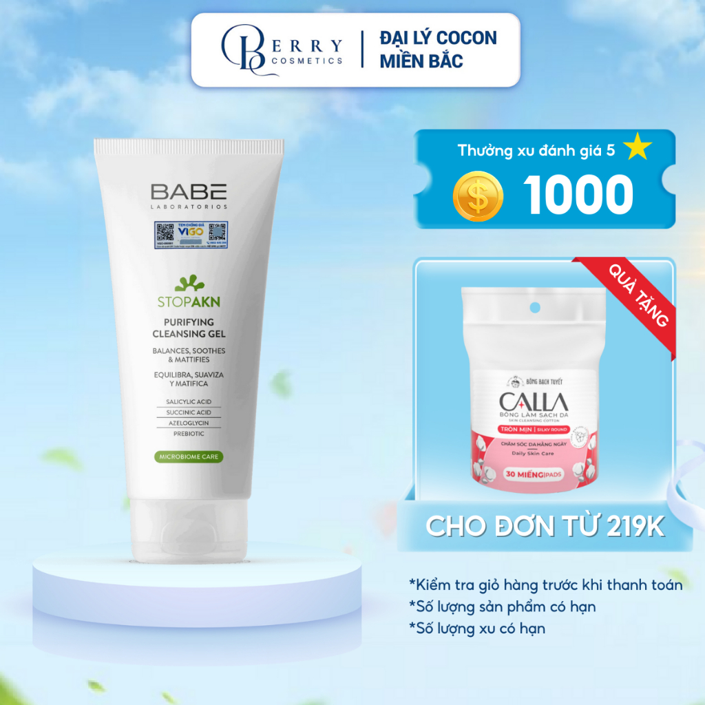 Sữa rửa mặt BABE Stop AKN Purifying Cleansing gel cho da dầu mụn pH