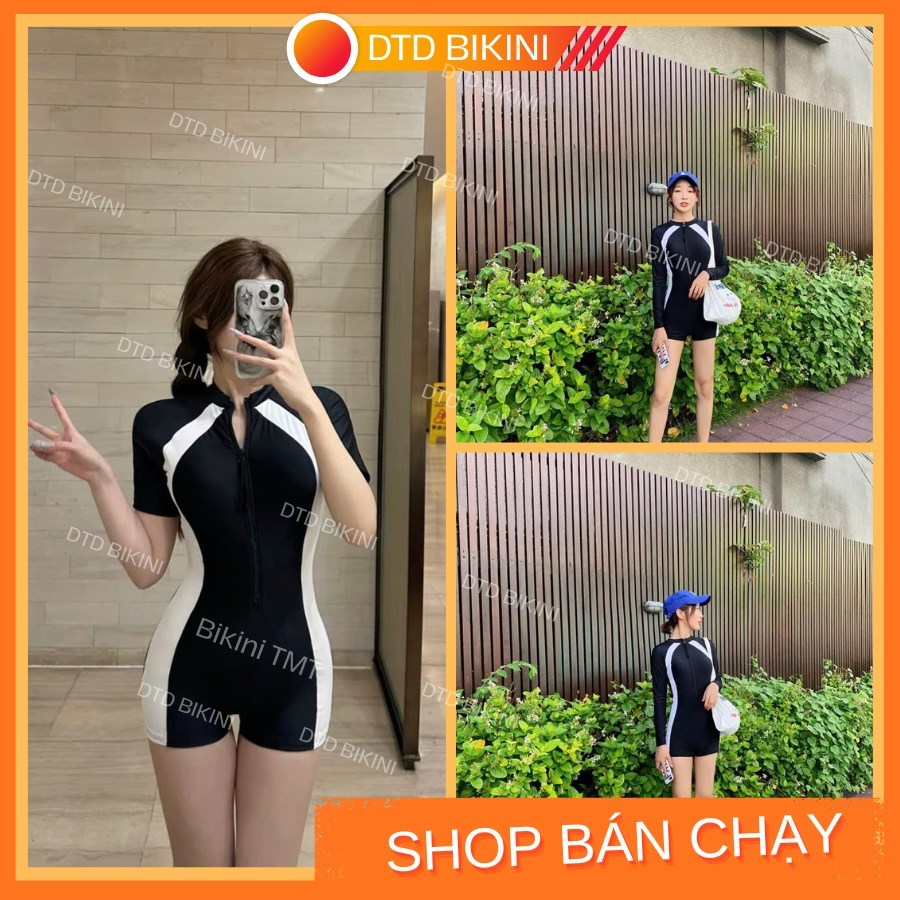 SIZE M L XL ĐÔ bơi liền thân bikini dây kéo khoá phối trắng quần đùi