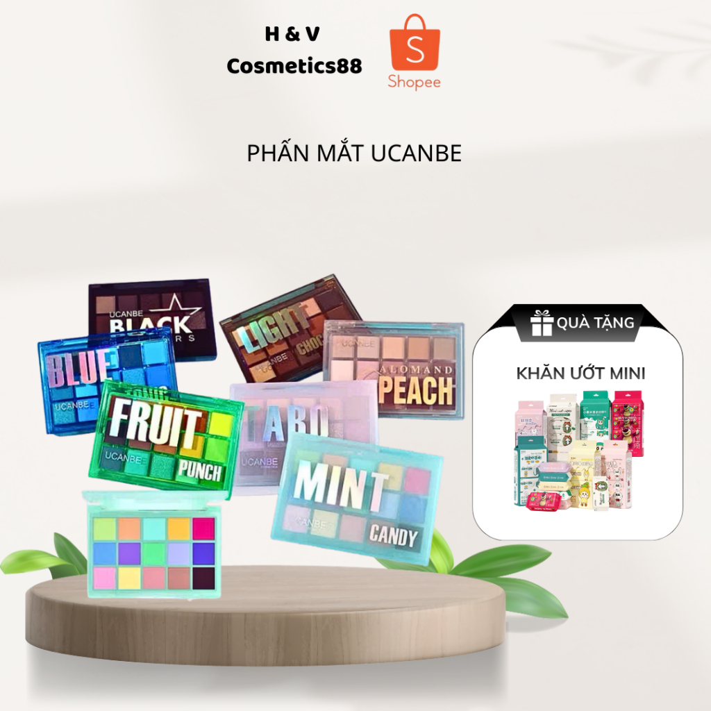 Bảng Phấn Mắt UCANBE 16 Ô Tông Nude Đào Dễ Dùng Lì Nhũ Lên Màu