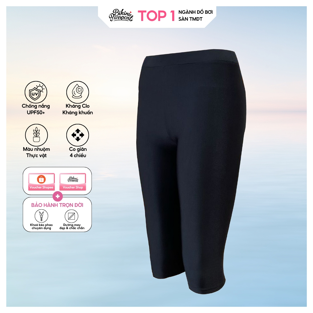Quần bơi lẻ Nữ BIKINI PASSPORT dáng lửng có logo màu Đen BS1014 BL