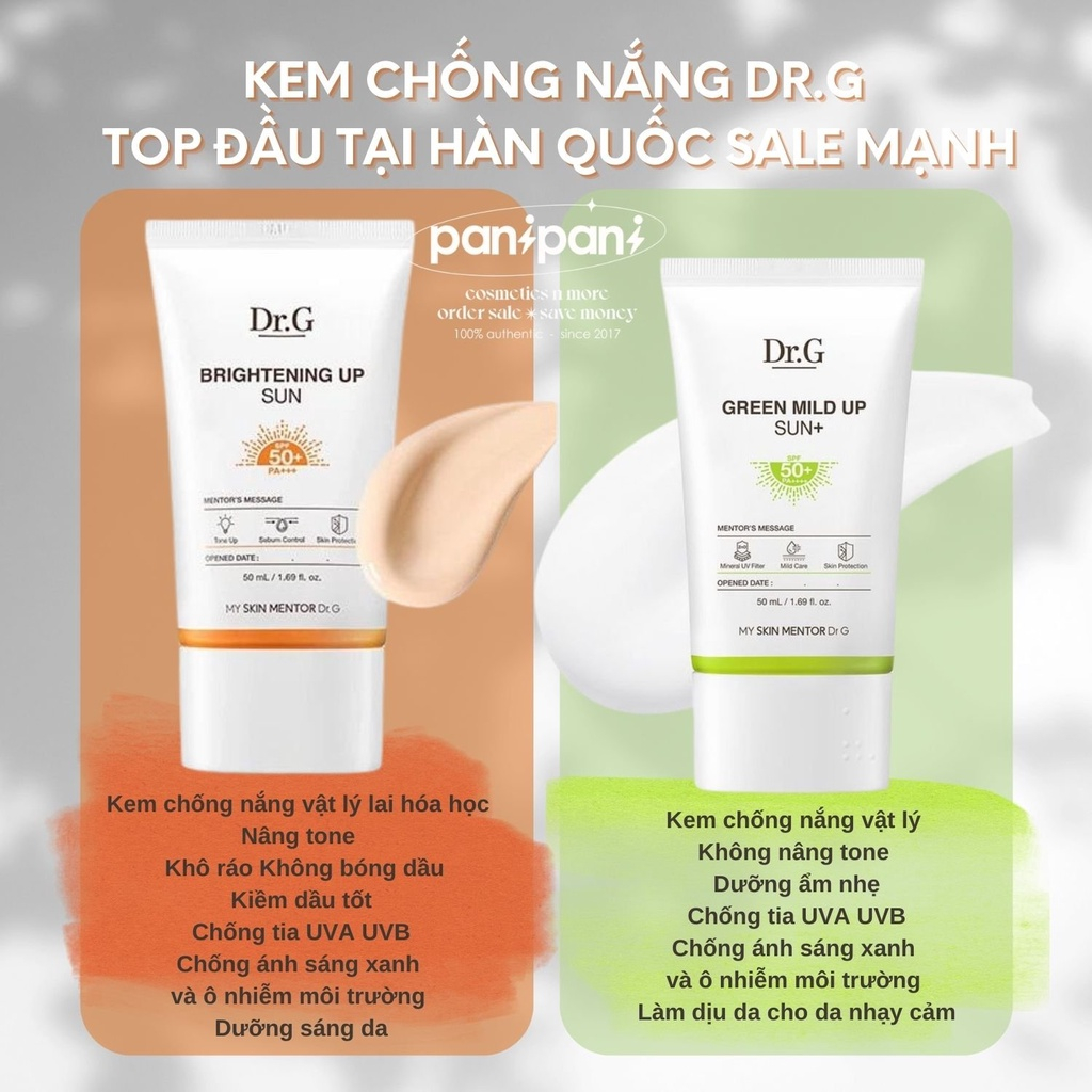 Kem Chống Nắng Dr G Dưỡng Sáng Da Brightening Up Green Mild Sun SPF50