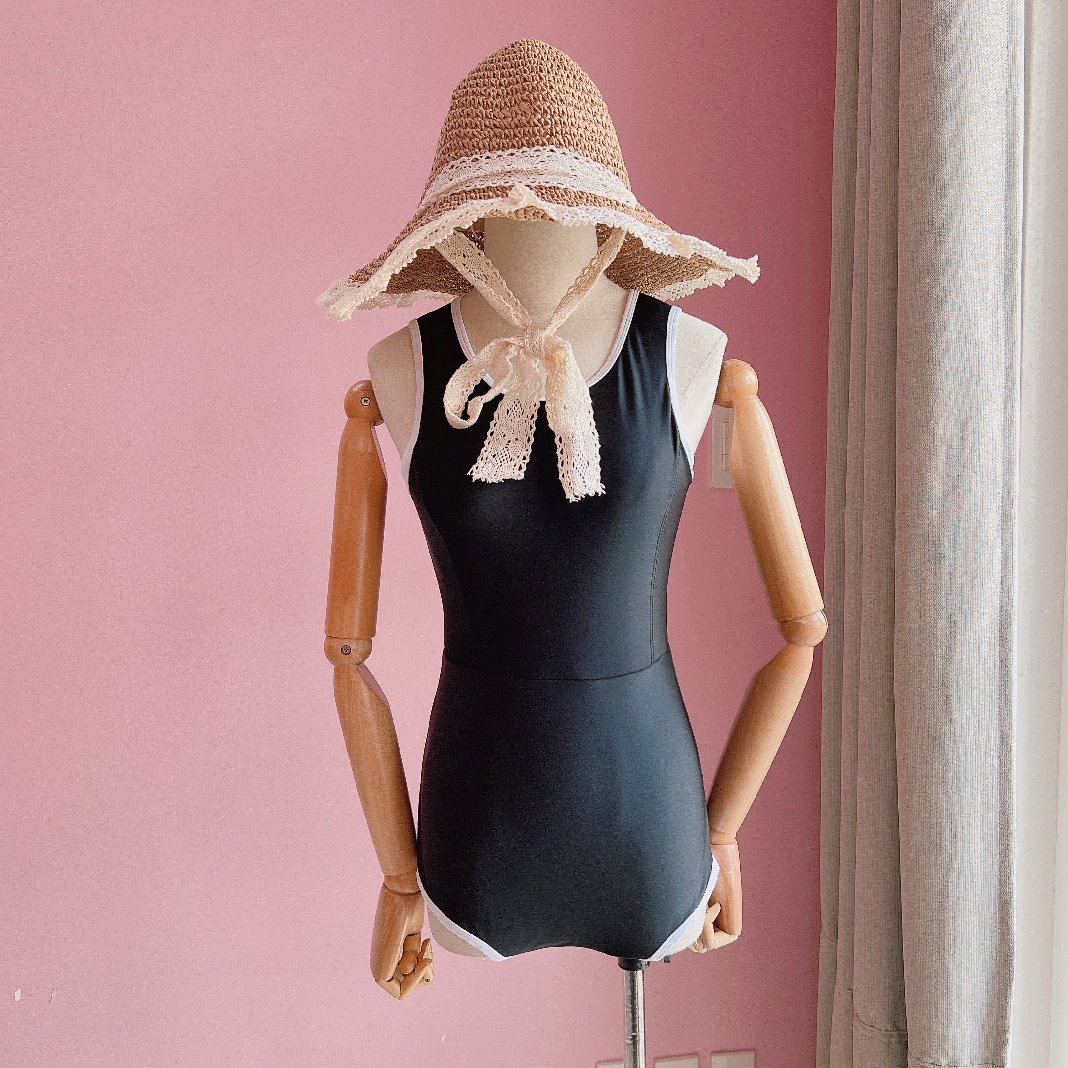 ĐỒ BƠI NHIỀU KIỂU bikini liền mảnh khoét lưng CÀI KHÓA SAU đen viền