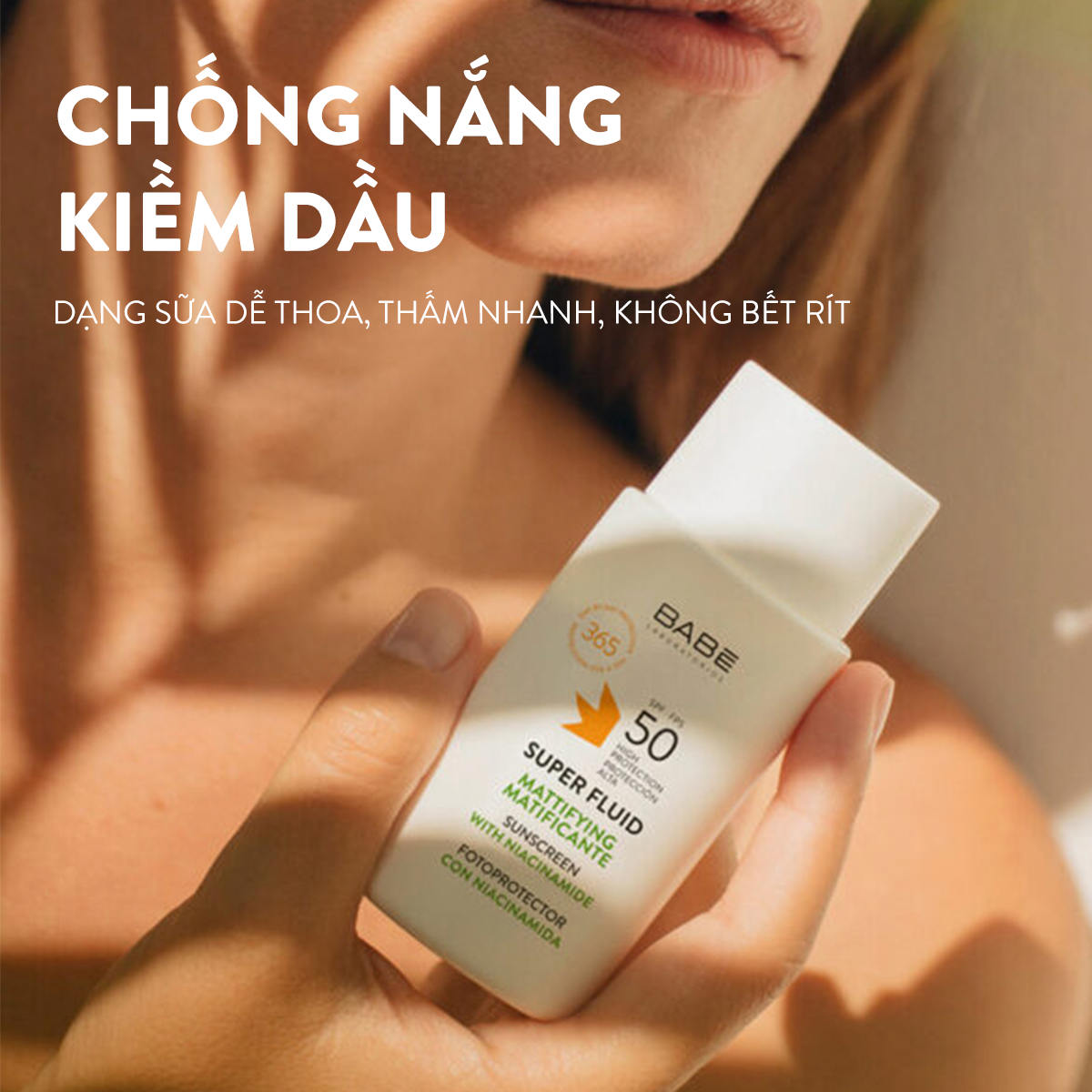 Kem chống nắng BABE Super Fluid Mattifying sunscreen SPF 50 phổ rộng