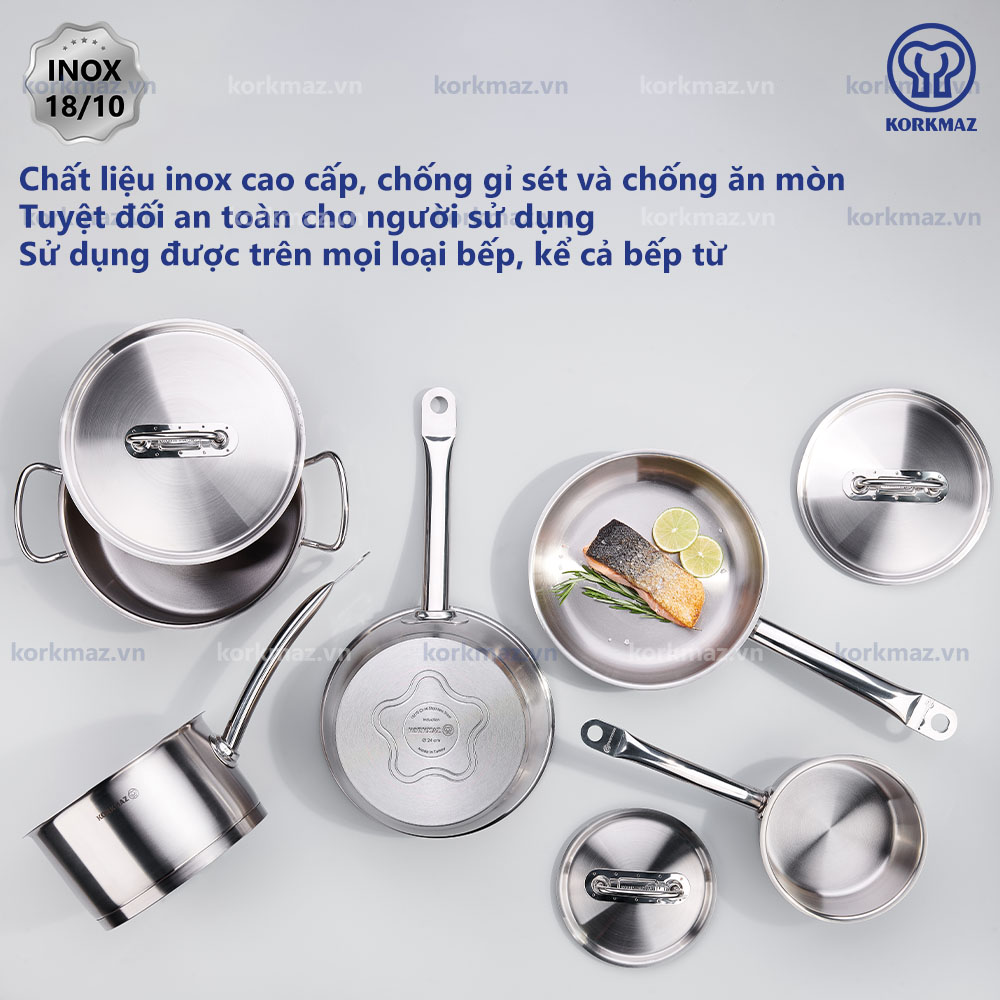 Chảo inox bếp từ sâu lòng cao cấp Korkmaz Proline 2 lít Ø20x7cm