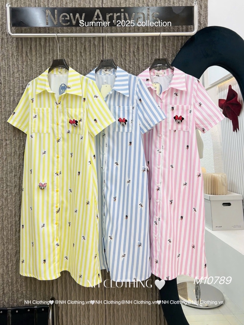 Váy suông NH Clothing chính hãng chất thô mềm mát kèm mickey nổi sọc