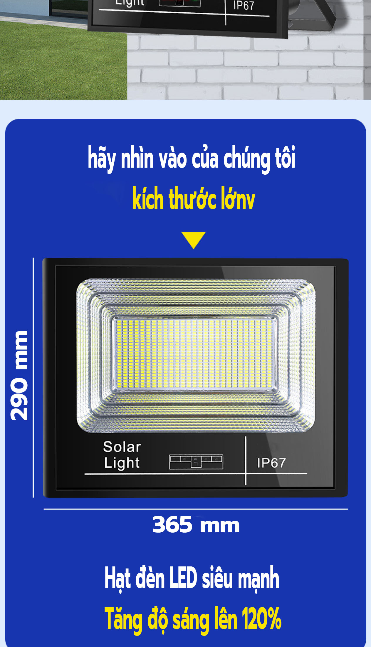 H T Đèn năng lượng mặt trời 1000W điều khiển đèn pha led ngoài trời