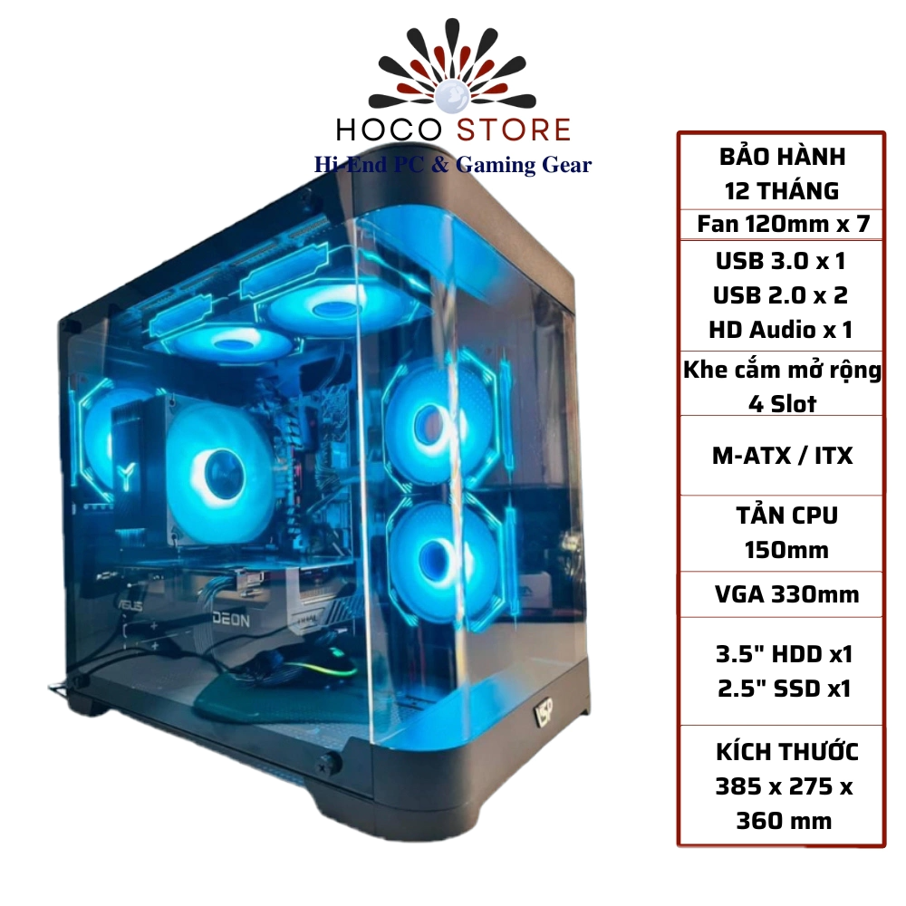 Vỏ Case Máy Tính VSP Aquanaut Pro Gaming X7 Pano mATX Màu Đen Trắng