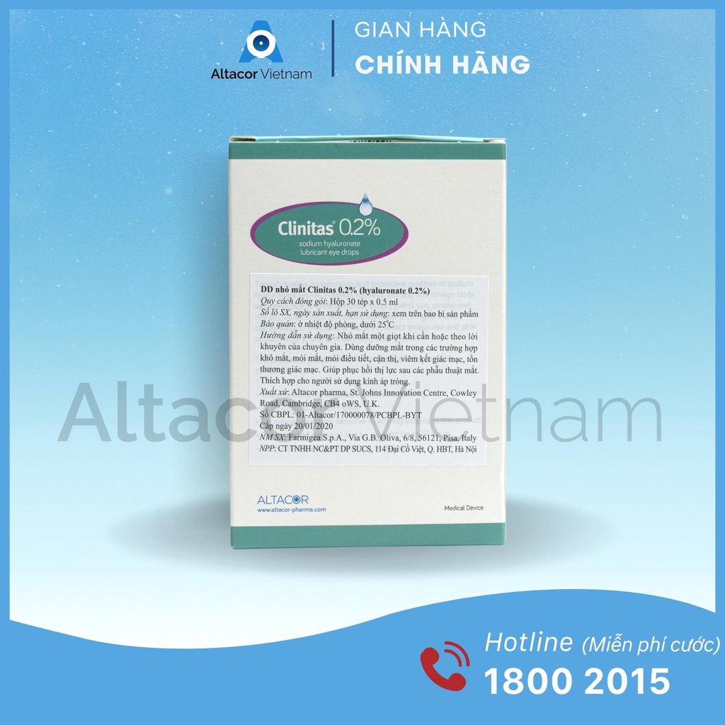 [Chính hãng]- Dung dịch nhỏ Mắt Clinitas® 0.2% – Ý (Hộp 30 Tép)