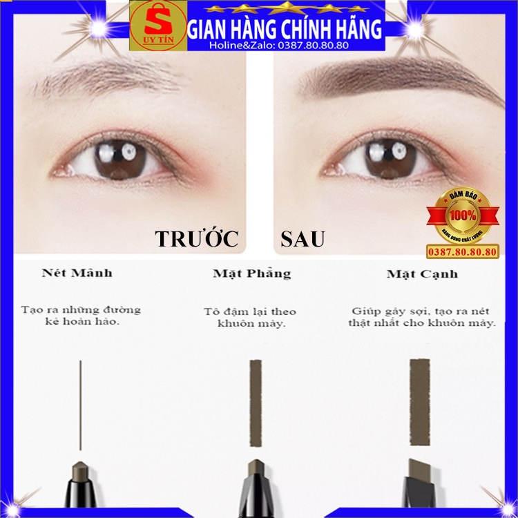 Bút chì kẻ lông mày chân mày 2 đầu phẩy sợi loại tốt Sidumi hàn quốc lâu trôi không thấm nước cho da dầu mụn 3d 4d cứng