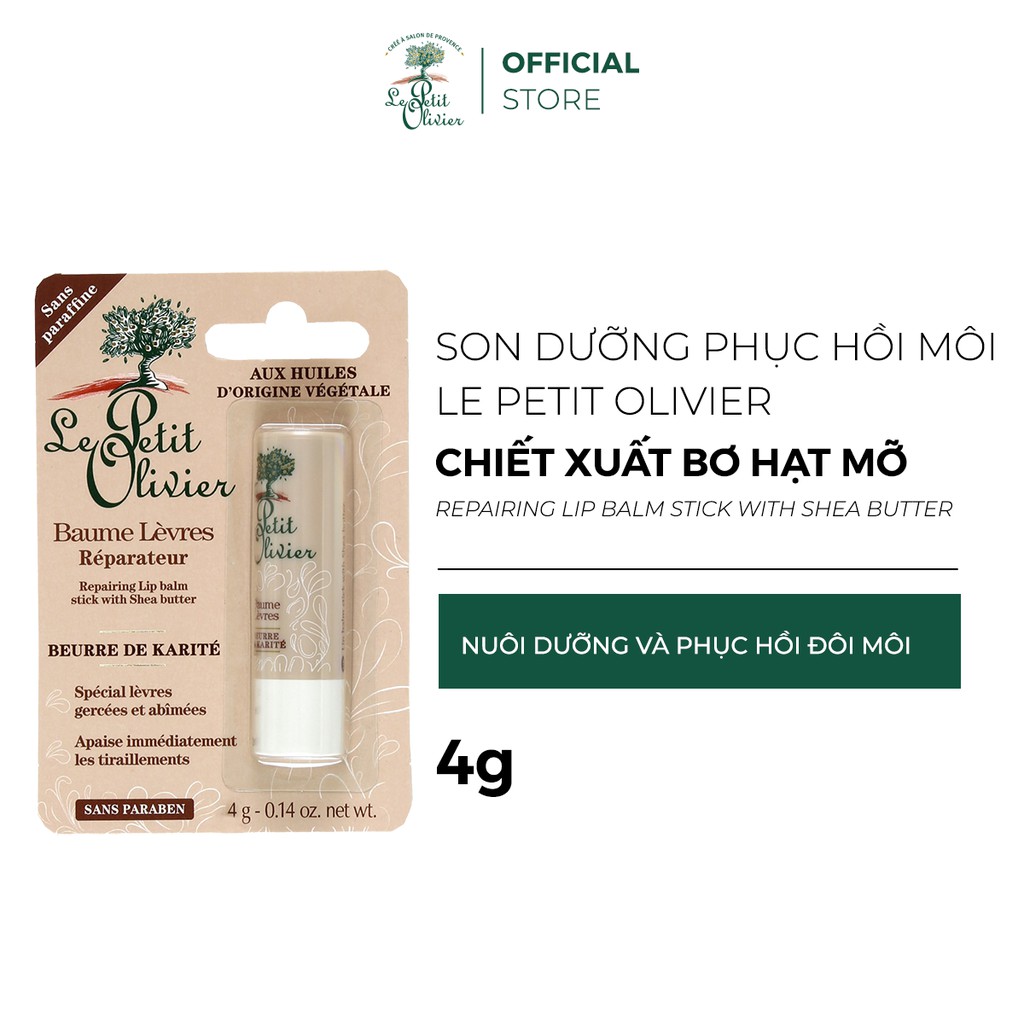 Son Dưỡng Phục Hồi Môi Bơ Hạt Mỡ Le Petit Olivier Repairing Lip Balm Stick With Shea Butter 4g