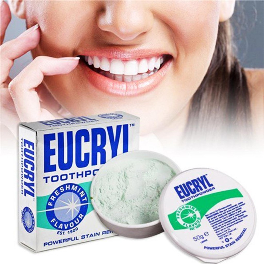 Combo Bột Tẩy Trắng Răng + Kem Đánh Răng Làm Trắng Răng Hương Bạc Hà EUCRYL Tooth Paste Freshmint