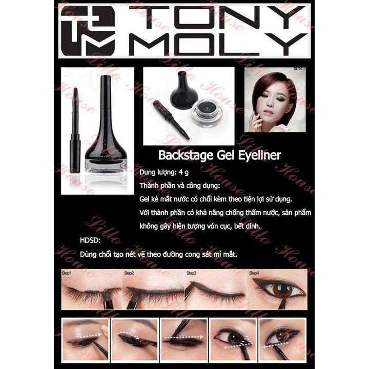 Gel Kẻ Mắt Tony Moly Backstage Gel Eyeliner Màu Đen Màu Nâu, Chống Nước, Lâu Trôi, Dễ Kẻ