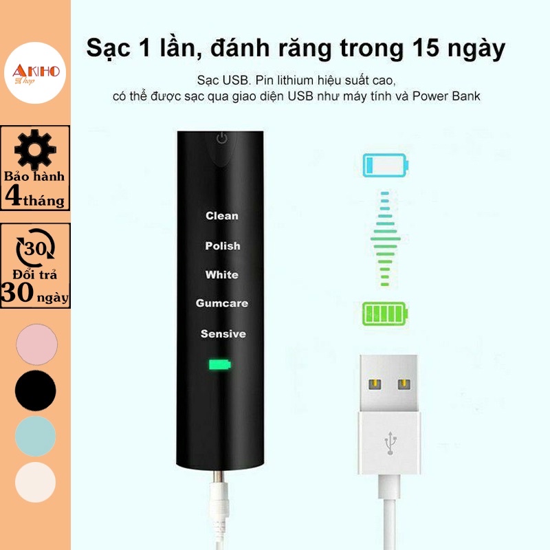 Bàn chải điện AKIHO Sonic X8 Pro đánh răng tự động 5 chế độ bản nâng cấp