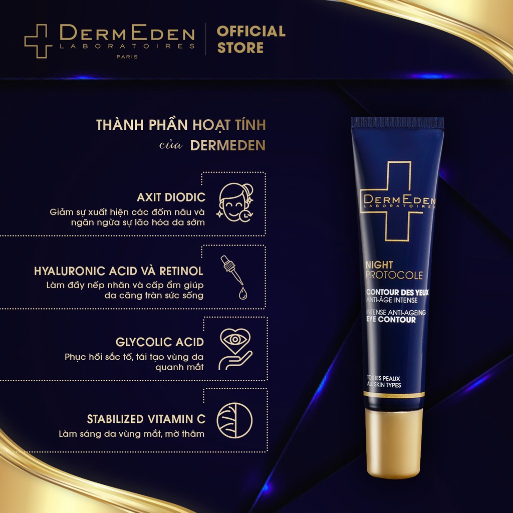 Kem mắt làm mờ quầng thâm nếp nhăn bọng mắt tàn nhang DERMEDEN Eye Contour Retinol 1% + Niacinamide 5%