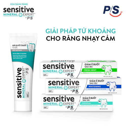 Bộ 3 Hộp Kem đánh răng P/S giảm ê buốt sau 30 giây Sensitive Mineral Expert Whitening với tác động từ khoáng 100g