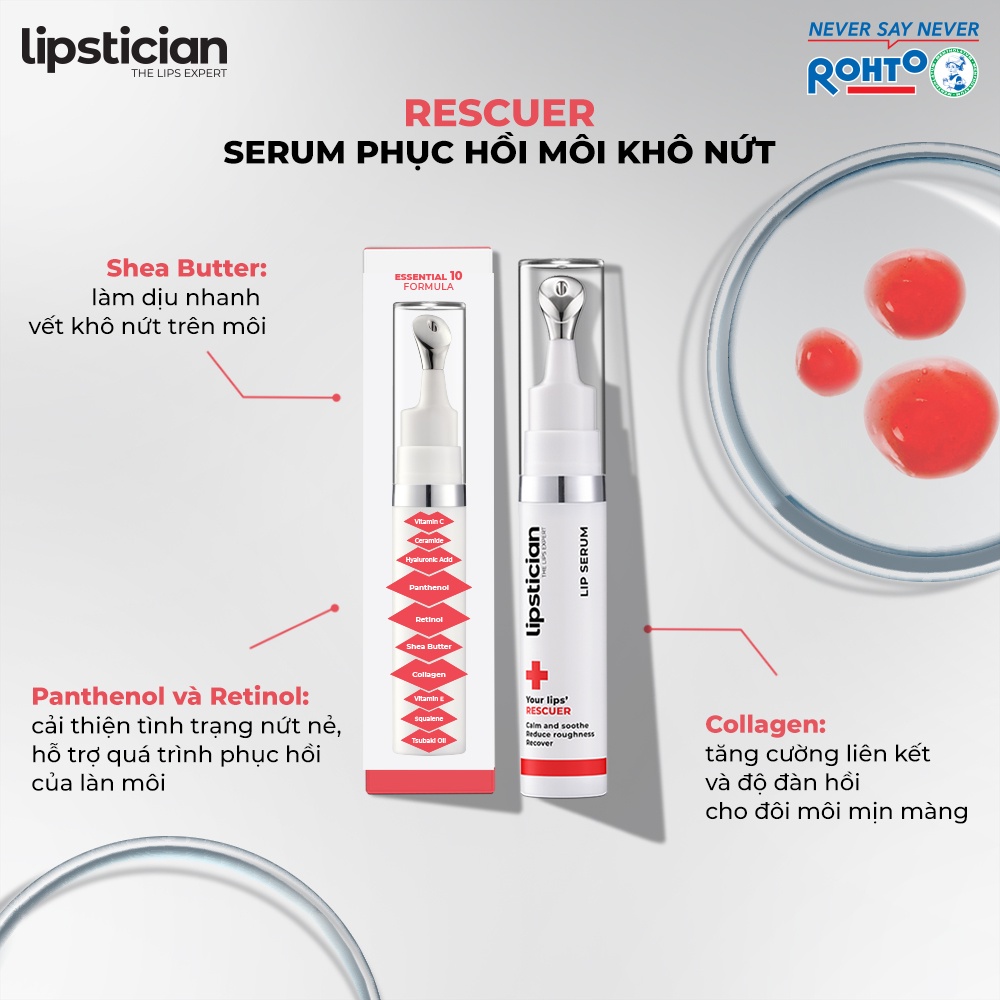 Serum dưỡng môi, phục hồi khô nứt Lipstician Lip Serum Rescuer 9g