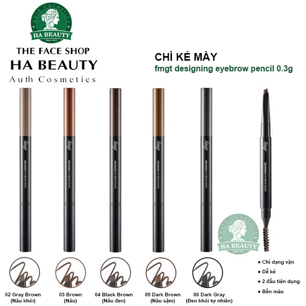 Chì kẻ mày trang điểm chân mày lông mày The Face Shop fmgt Designing Eyebrow Pencil 0.25g