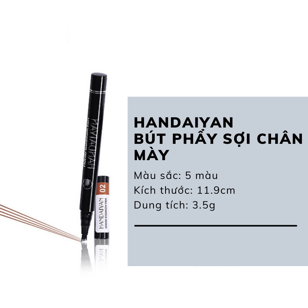 Bút Kẻ Chân Mày HANDAIYAN Thiết Kế 4 Mũi Phẩy Sợi Sắc Nét Lâu Trôi 3.5g B2