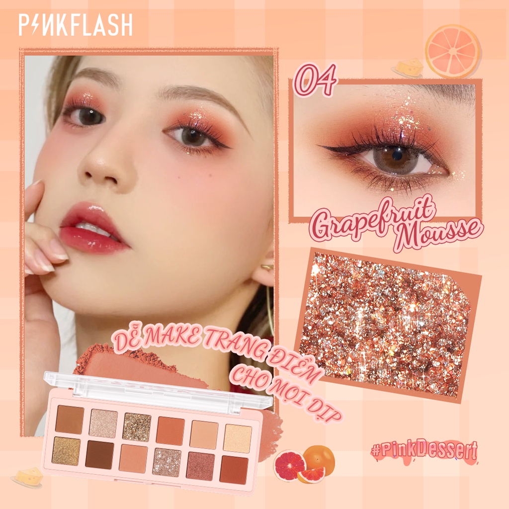 PINKFLASH Bảng phấn mắt PinkDessert độ lên màu cao nhũ ánh kim lâu trôi trang điểm đa năng 100g