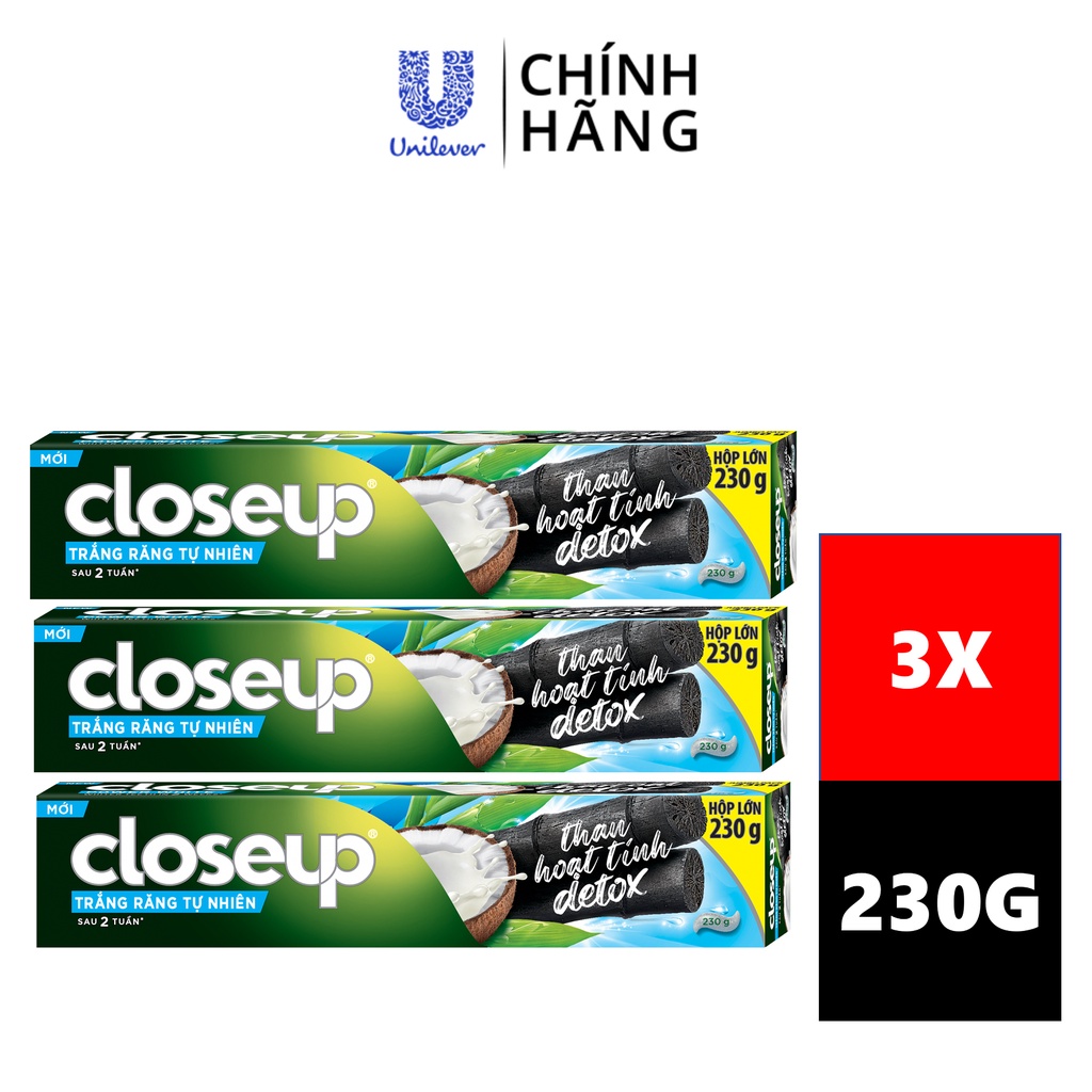 Combo 3 Kem Đánh Răng Closeup Giúp Làm Trắng Răng Tự Nhiên Sau 2 Tuần Với Chiết Xuất Dừa Và Than Hoạt Tính 230G/Tuýp