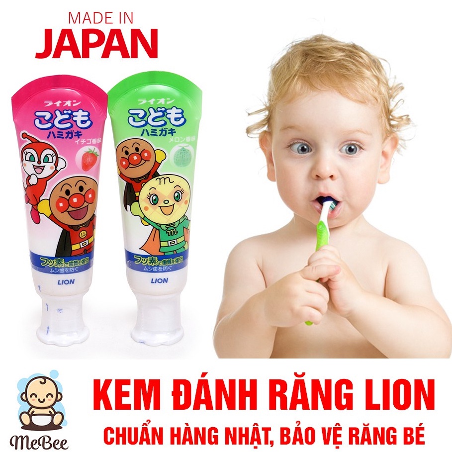 Kem đánh răng Lion Nhật Bản giúp răng bé chắc khỏe, kem đánh răng nuốt được cho trẻ từ 12 tháng