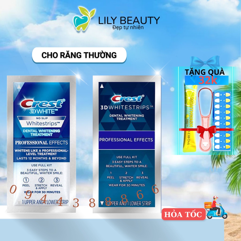 Miếng dán trắng răng Crest Professional Effects Combo 7 gói – Giúp răng trắng sáng tự nhiên