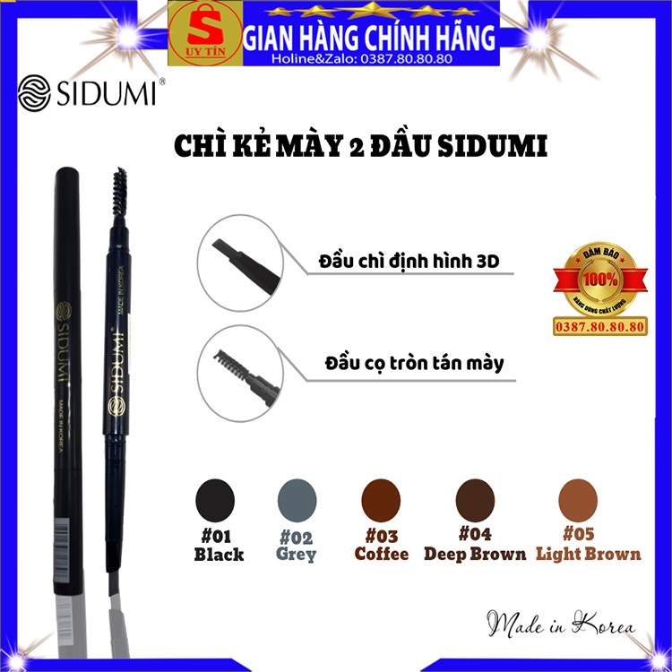 Bút chì kẻ lông mày chân mày 2 đầu phẩy sợi loại tốt Sidumi hàn quốc lâu trôi không thấm nước cho da dầu mụn 3d 4d cứng