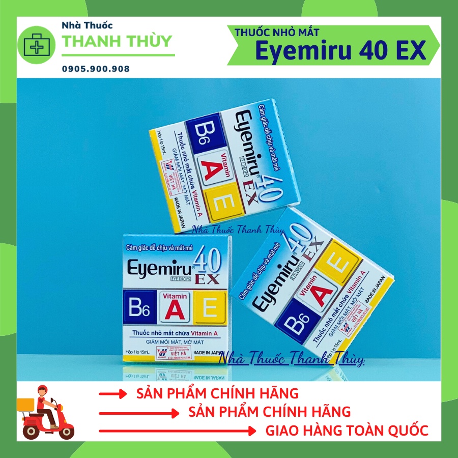 Nước Nhỏ Mắt Eyemiru 40EX Bổ Sung Vitamin A, E, B6 Cho Mắt, Giảm Mỏi Mắt, Mờ Mắt Chai 15ml