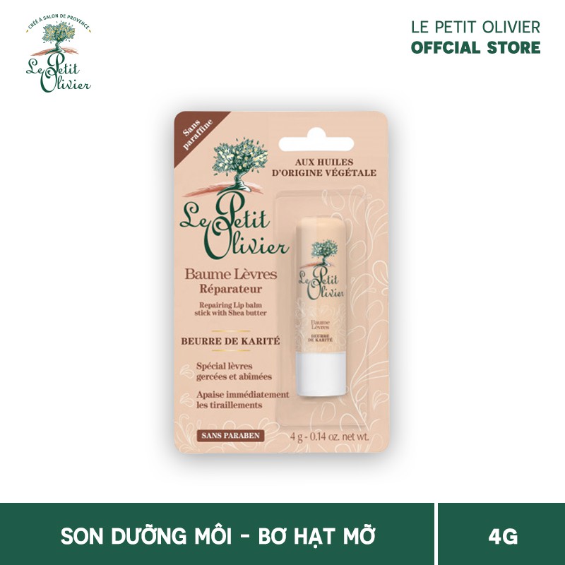 Son Dưỡng Phục Hồi Môi Bơ Hạt Mỡ Le Petit Olivier Repairing Lip Balm Stick With Shea Butter 4g
