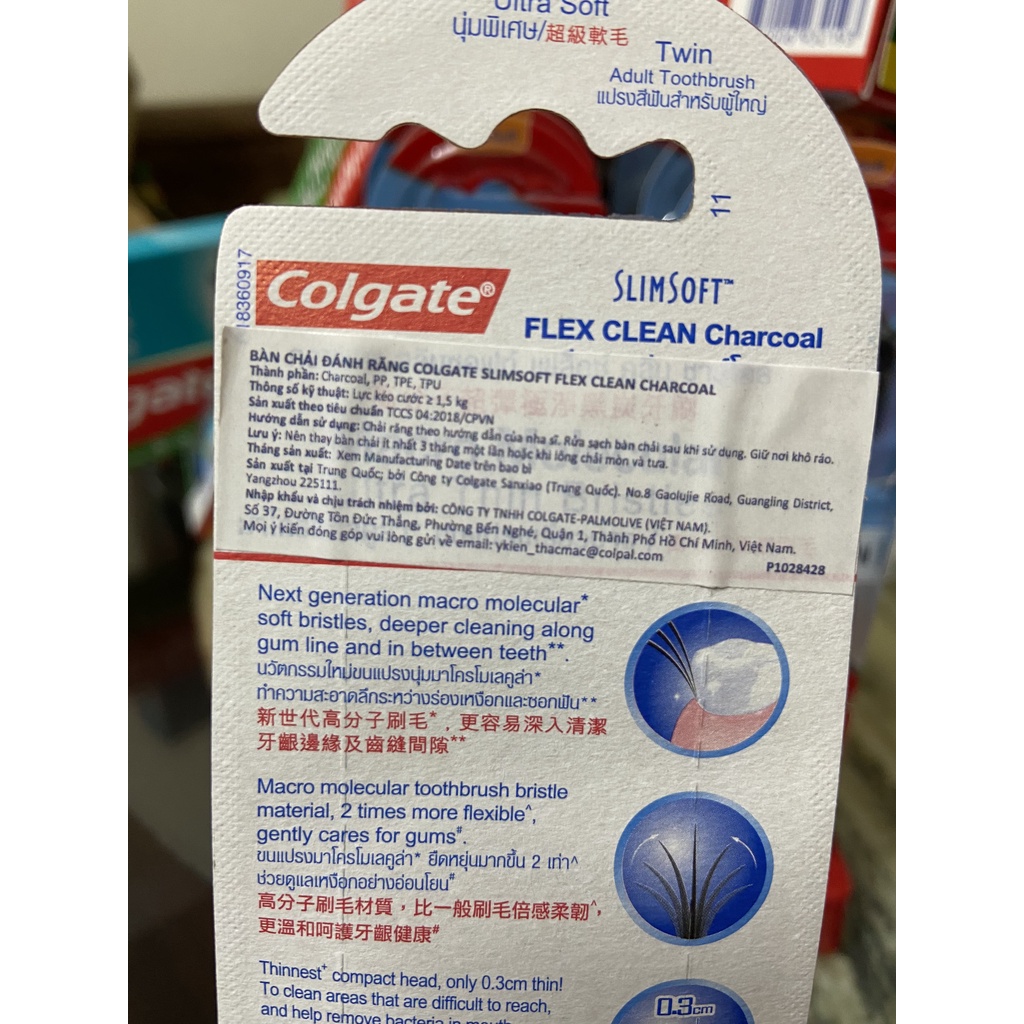 COMBO 2 BÀN CHẢI ĐÁNH RĂNG COLGATE SLIMSOFT FLEX CLEAN CHARCOAL