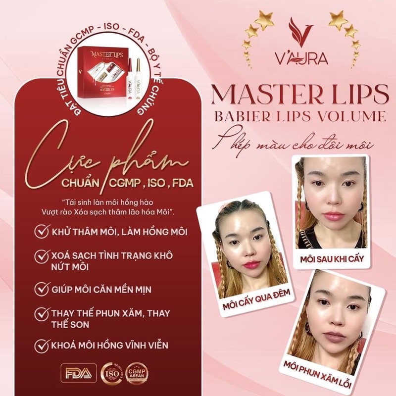 Bộ Tinh Chất Cấy Môi Vaura Babier Lips Volume V3 Master Lips -Khử Thâm Môi -Dưỡng Môi Hồng Vĩnh Viễn – Thay Thế Phun Xăm