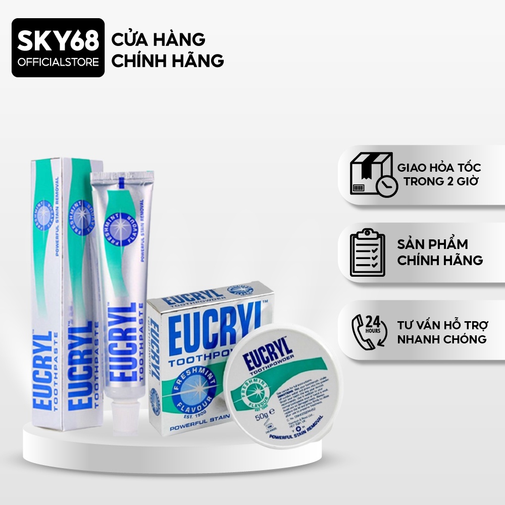 Combo Bột Tẩy Trắng Răng + Kem Đánh Răng Làm Trắng Răng Hương Bạc Hà EUCRYL Tooth Paste Freshmint