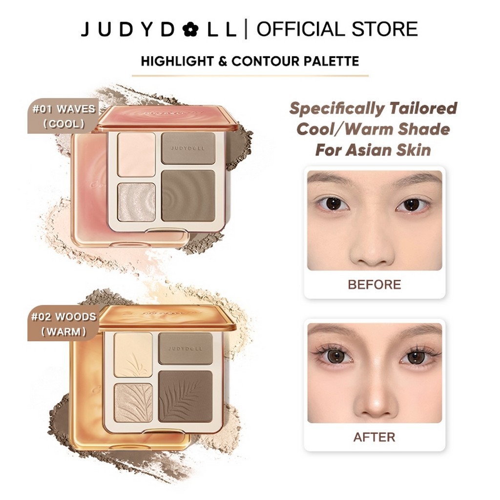 Judydoll Highlight & Contour Palette Face Contouring -Bảng phấn bắt sáng và tạo khối Tự nhiên Lâu trôi Chống nước 9g